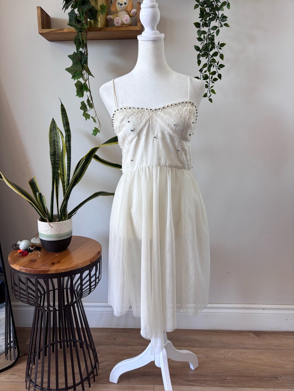 Free people Cream Sequin Tulle Dress